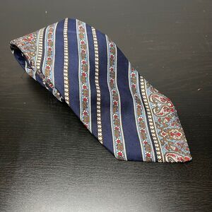 Yves Saint Laurent YSL Tie Mens Blue Paisley Striped Silk Necktie Vintage